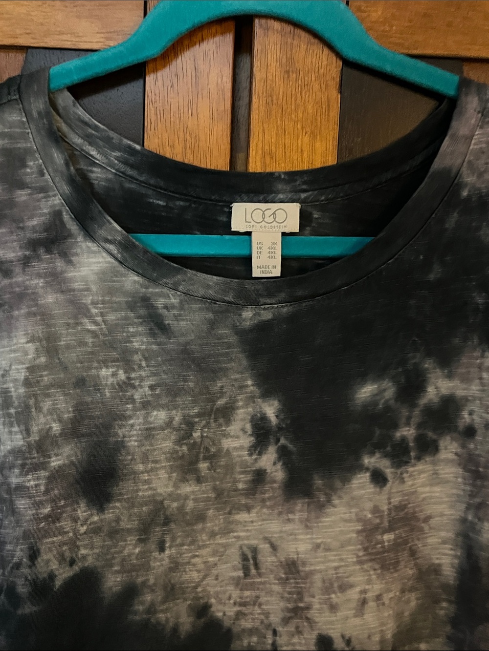 LOGO by Lori Goldstein Black and Gray Tie-Dye Ruffle-Hem Long Sleeve Tee - Picture 3 of 9